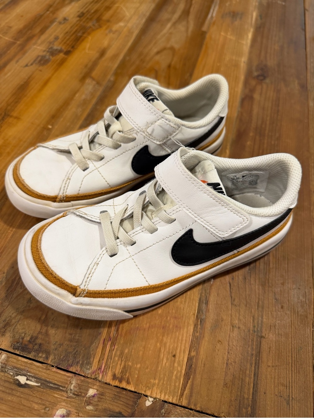 Nike Court Legacy Toddler Premium Sneakers White Black Gold 11.5C
